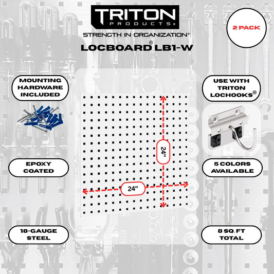 Triton Products LB1-W (2) 24" x 24" x 9/16" White LocBoard Pegboards
