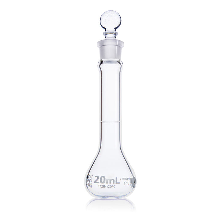 Globe Scientific 8230020 Flask Volumetric Wide Mouth Globe Glass 20mL Class A To Contain (TC) ASTM E288 6/Box
