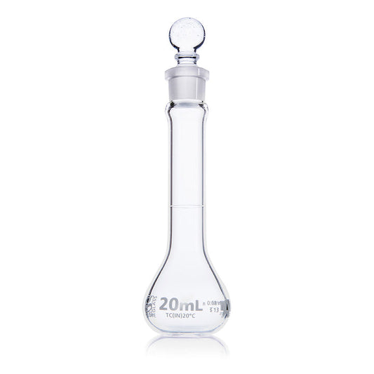 Globe Scientific 8230020 Flask Volumetric Wide Mouth Globe Glass 20mL Class A To Contain (TC) ASTM E288 6/Box