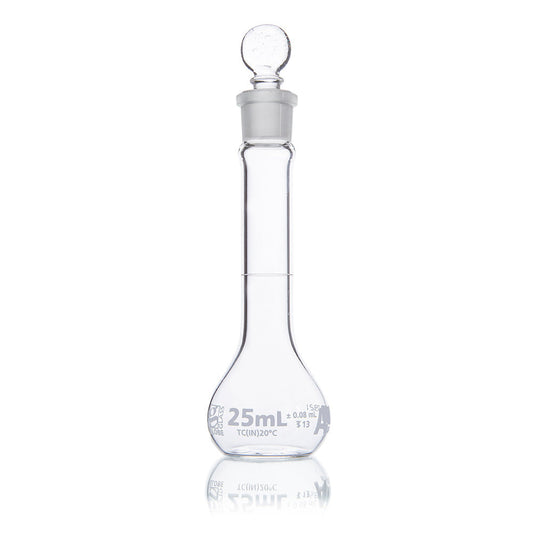 Globe Scientific 8230025 Flask Volumetric Wide Mouth Globe Glass 25mL Class A To Contain (TC) ASTM E288 6/Box