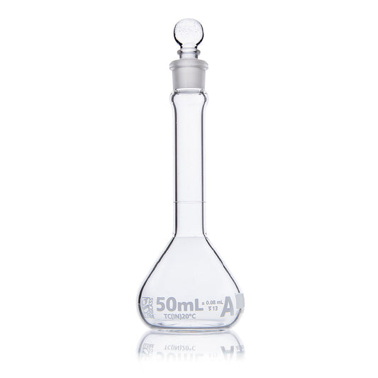 Globe Scientific 8230050 Flask Volumetric Wide Mouth Globe Glass 50mL Class A To Contain (TC) ASTM E288 6/Box