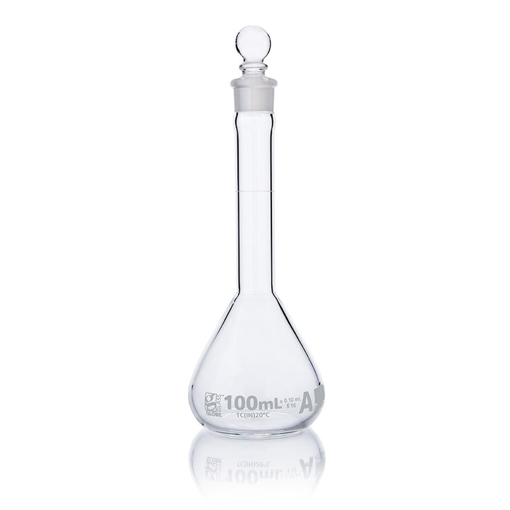 Globe Scientific 8230020 Flask Volumetric Wide Mouth Globe Glass 20mL Class A To Contain (TC) ASTM E288 6/Box