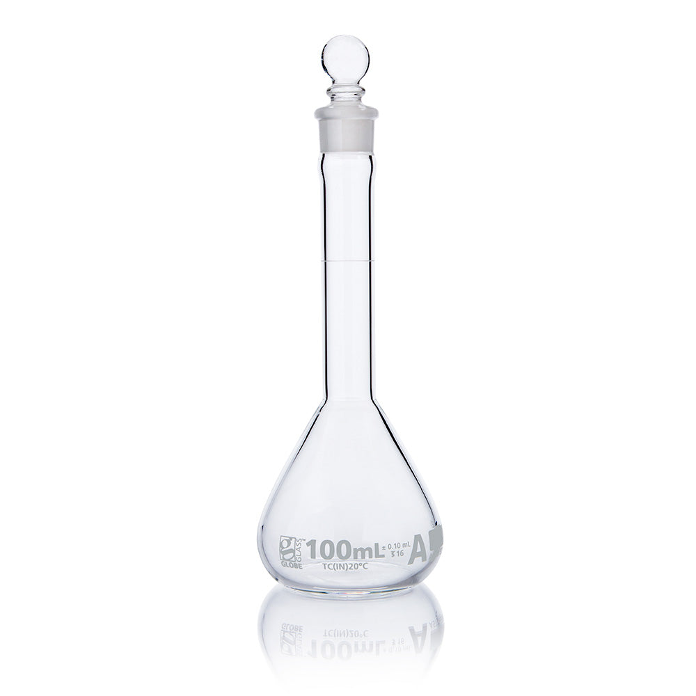 Globe Scientific 8230100 Flask Volumetric Wide Mouth Globe Glass 100mL Class A To Contain (TC) ASTM E288 6/Box