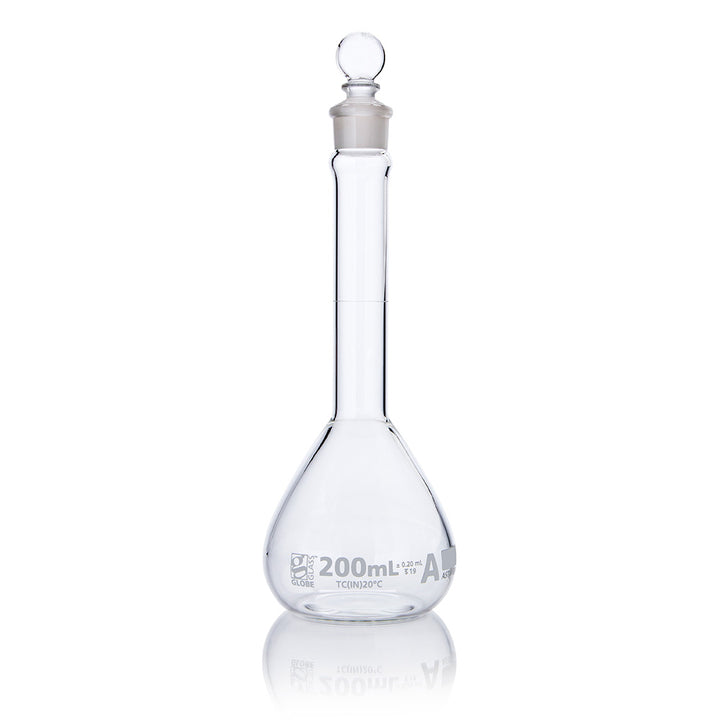 Globe Scientific 8230020 Flask Volumetric Wide Mouth Globe Glass 20mL Class A To Contain (TC) ASTM E288 6/Box