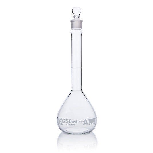 Globe Scientific 8230250 Flask Volumetric Wide Mouth Globe Glass 250mL Class A To Contain (TC) ASTM E288 6/Box