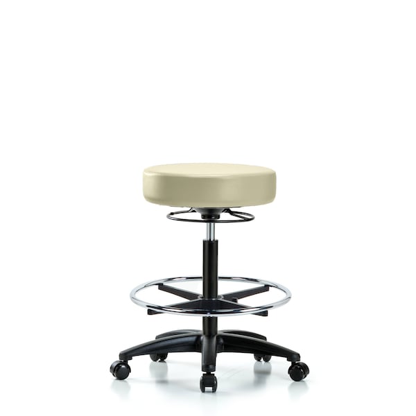 Blue Ridge Ergonomics VHBSO-RG-CF-RC-8501 Rutledge Vinyl Stool without Back - High Bench Height with Chrome Foot Ring & Casters in Adobe White Trailblazer™ Vinyl