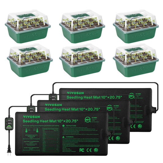 Vivosun Seedling Combo w/ 3-Pack 10"x20.75" Heat Mat and 6-Pack Seed Starter Trays