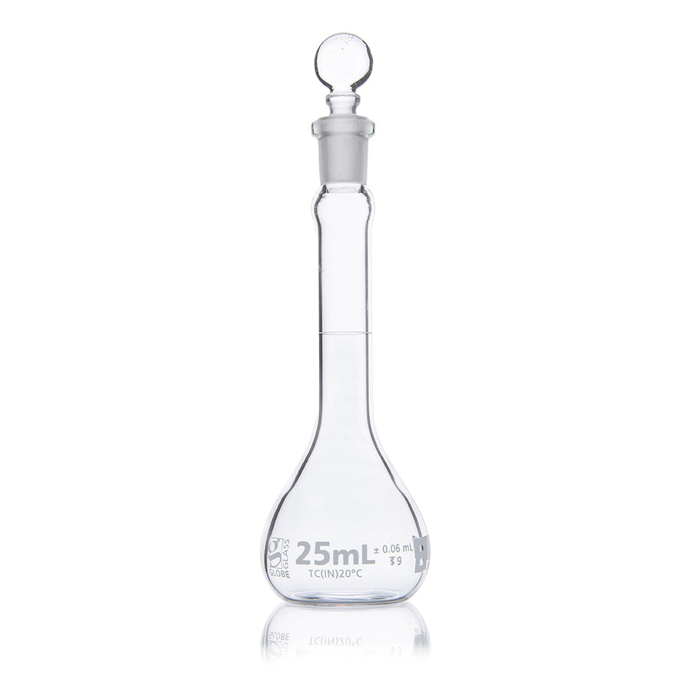 Globe Scientific 8250025 Flask Volumetric Globe Glass 25mL Class B To Contain (TC) ASTME288 6/Box