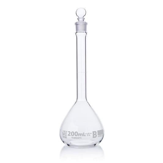 Globe Scientific 8250200 Flask Volumetric Globe Glass 200mL Class B To Contain (TC) ASTME288 6/Box