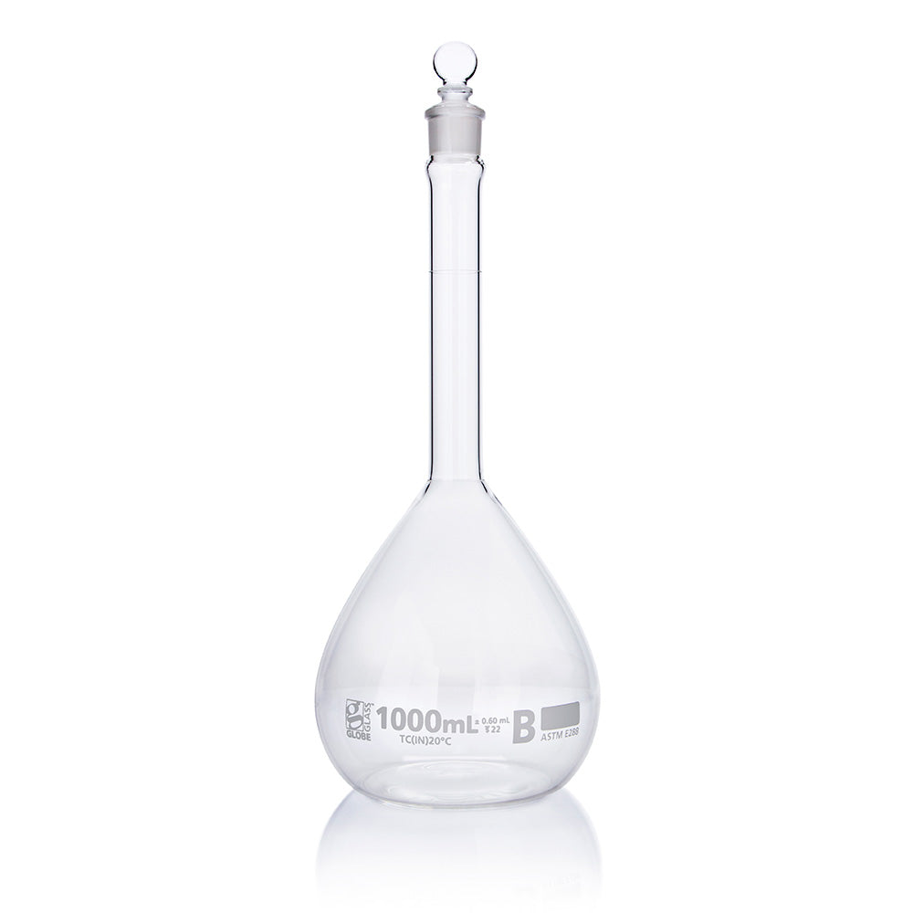 Globe Scientific 8251000 Flask Volumetric Globe Glass 1000mL Class B To Contain (TC) ASTME288 1/Box
