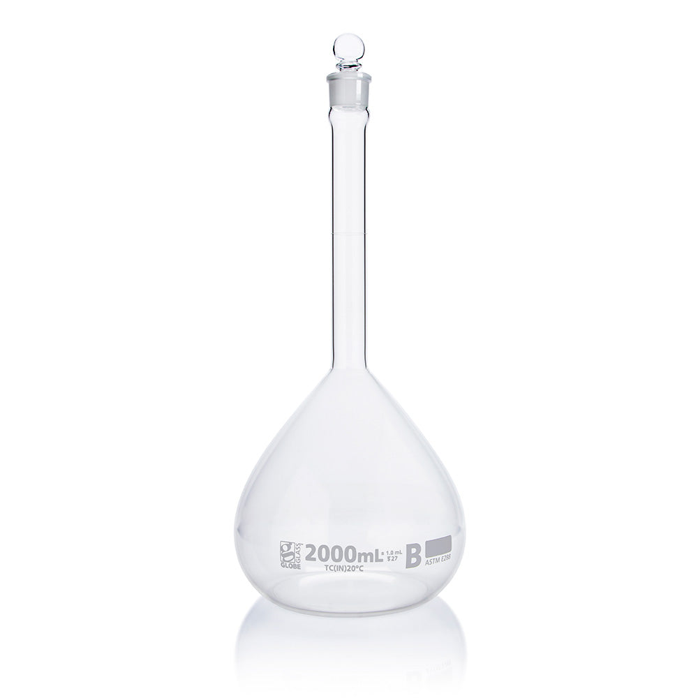 Globe Scientific 8252000 Flask Volumetric Globe Glass 2000mL Class B To Contain (TC) ASTME288 1/Box
