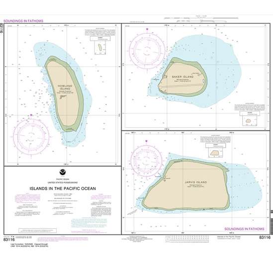 Paradise Clay NO_83116 HISTORICAL NOAA Chart Islands in the Pacific Ocean-Jarvis: Bake and Howland Islands