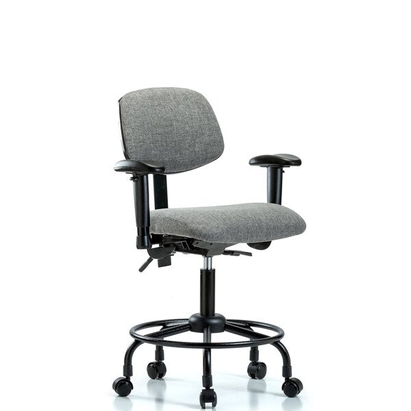 Blue Ridge Ergonomics FDHCH-RT-T1-A1-RC-F44 Rutledge Fabric Chair - Desk Height with Round Tube Base, Seat Tilt, Adjustable Arms, & Casters in Gray Fabric