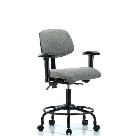Blue Ridge Ergonomics FDHCH-RT-T1-A1-RC-F44 Rutledge Fabric Chair - Desk Height with Round Tube Base, Seat Tilt, Adjustable Arms, & Casters in Gray Fabric