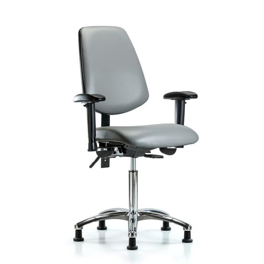 Blue Ridge Ergonomics VMBCH-MB-CR-T1-A1-NF-RG-8840 Rutledge Vinyl Chair Chrome - Medium Bench Height with Medium Back, Seat Tilt, Adjustable Arms, & Stationary Glides in Sterling Supernova™ Vinyl