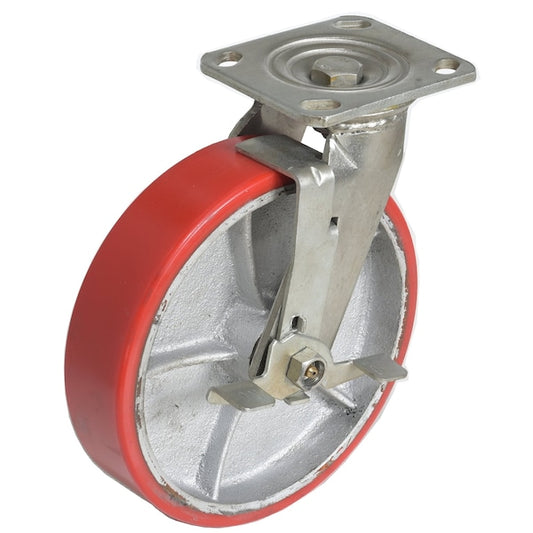 Vestil CST-PU-8X2-S-BR Polyurethane Swivel With Brake Caster 8 In. Diameter x 2 In. Width 882 Lb. Capacity Red