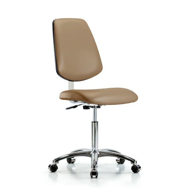 Blue Ridge Ergonomics CLR-VMBCH-MB-CR-NF-CC-8584 Class 10 Clean Room Vinyl Chair Chrome - Medium Bench Height with Medium Back & Casters in Taupe Trailblazer™ Vinyl
