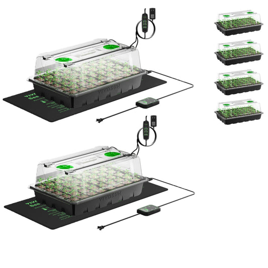 Vivosun 6-Pack 240-Cell Seed Starter Trays with 2 Set of LED Lights, and 2-Pack 10"x20.75" Seedling Heat Mat
