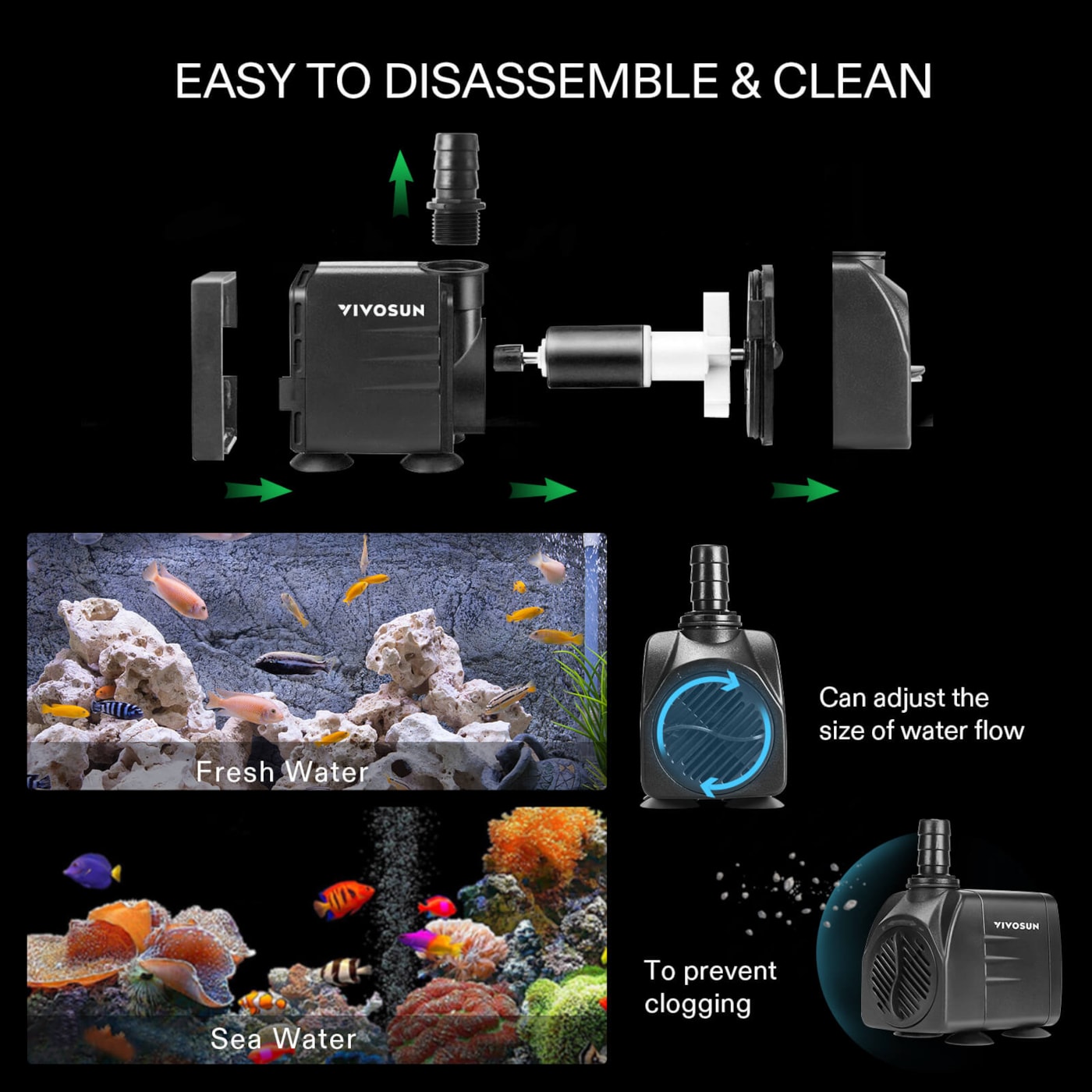 Vivosun 660GPH Submersible Water Pump, 2500L/H 35W aquarium pump