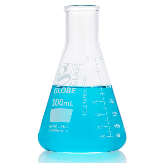 Globe Scientific 8400125 Flask Erlenmeyer Globe Glass 125mL Narrow Mouth Dual Graduations ASTM E1404 12/Box