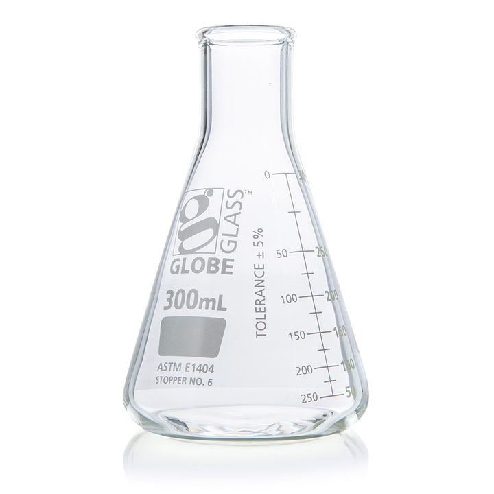 Globe Scientific 8400125 Flask Erlenmeyer Globe Glass 125mL Narrow Mouth Dual Graduations ASTM E1404 12/Box