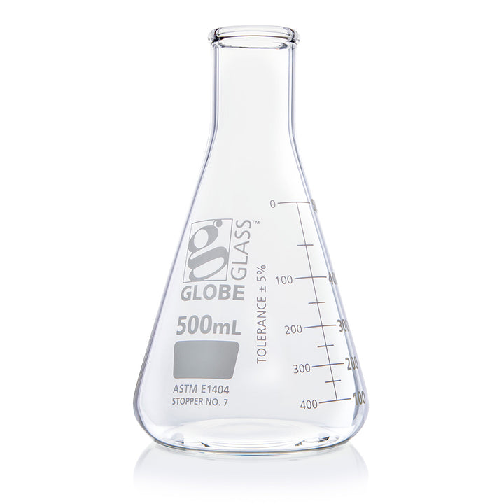 Globe Scientific 8400125 Flask Erlenmeyer Globe Glass 125mL Narrow Mouth Dual Graduations ASTM E1404 12/Box