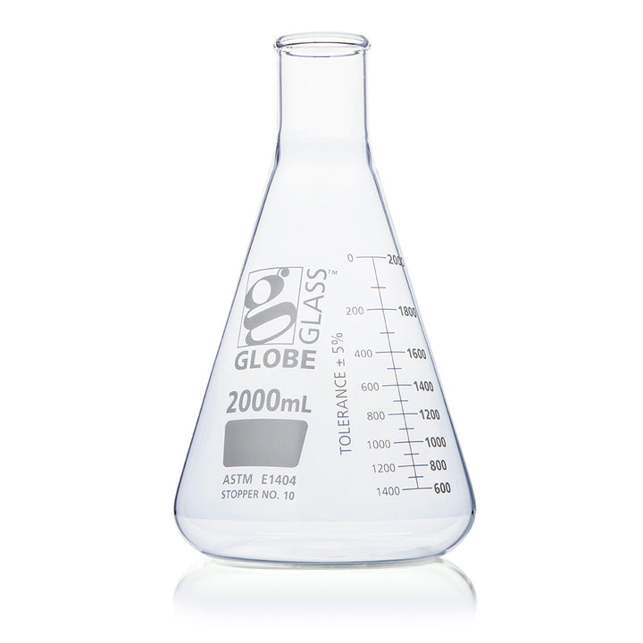 Globe Scientific 8400125 Flask Erlenmeyer Globe Glass 125mL Narrow Mouth Dual Graduations ASTM E1404 12/Box