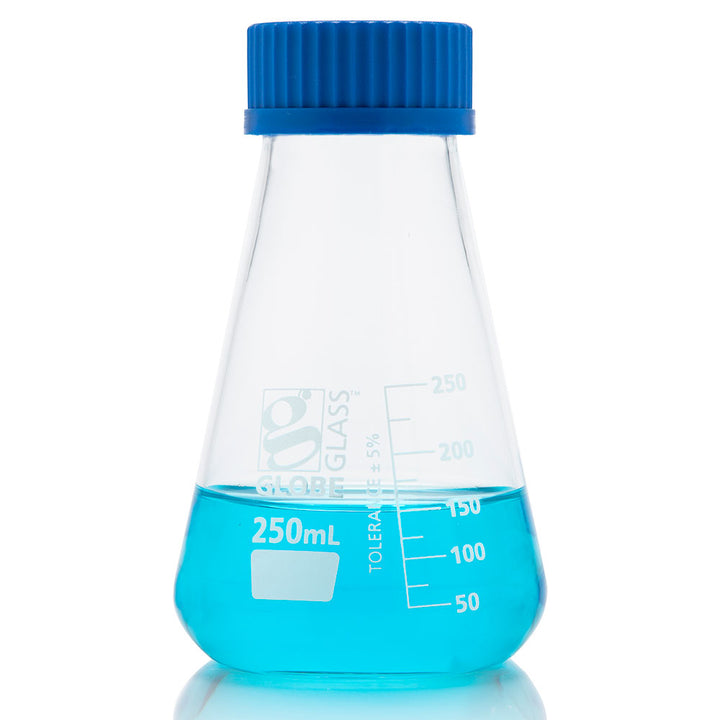 Globe Scientific 8421000 Flask Erlenmeyer Globe Glass 1000mL Screw Cap Dual Graduations ASTM E1404 4/Box
