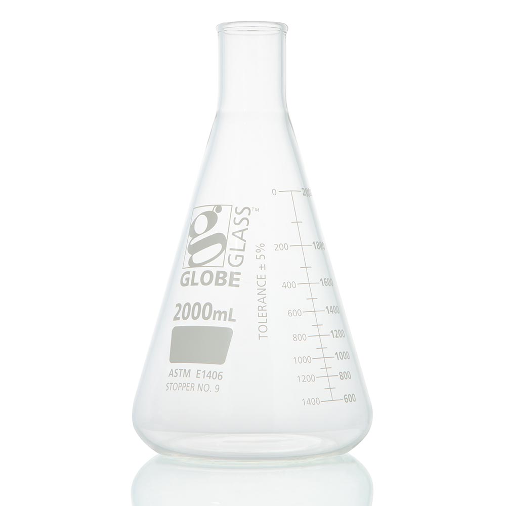 Globe Scientific 8430250 Flask Erlenmeyer Globe Glass 250mL Heavy Duty Narrow Mouth Dual Graduations ASTM E1406 6/Box