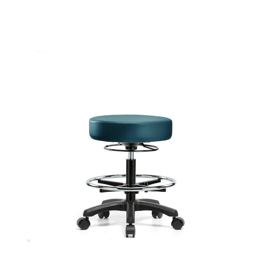 Blue Ridge Ergonomics VMBMS-RG-CF-RC-8801 Vinyl Mini-Stool - Medium Bench Height with Chrome Foot Ring & Casters in Marine Blue Supernova™ Vinyl