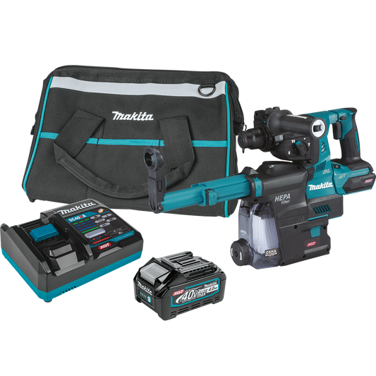 Makita GRH01M1W 40V max XGT® Brushless Cordless 1‘1/8" SDS‘PLUS AVT® Rotary Hammer Kit w/ Dust Extractor, AFT®, AWS® Capable (4.0Ah)