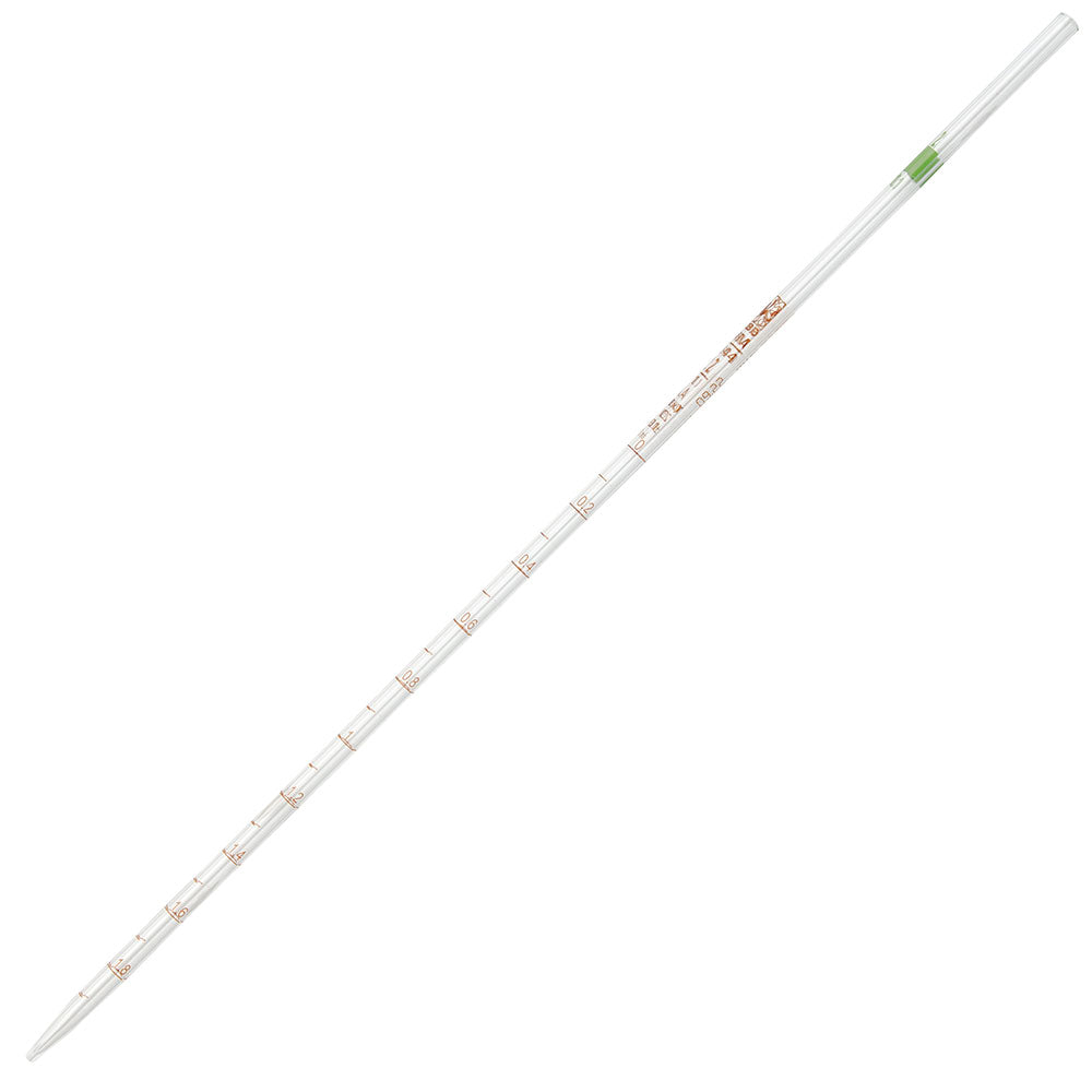 Globe Scientific 8500002 Pipette Serological Globe Glass Reusable 2mL Class A To Deliver (TD) 0.1 Graduations Green Band 6/Box