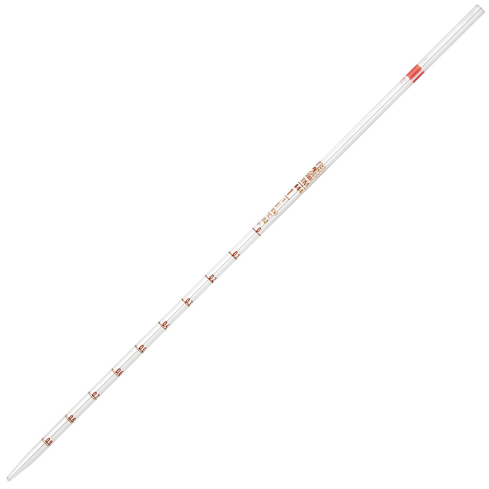 Globe Scientific 8510010 Pipette Serological Globe Glass Reusable 10mL To Deliver (TD) 0.1 Graduations Orange Band ASTM E1044 6/Box