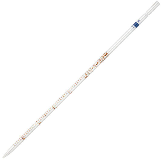 Globe Scientific 8510005 Pipette Serological Globe Glass Reusable 5mL To Deliver (TD) 0.1 Graduations Blue Band ASTM E1044 6/Box