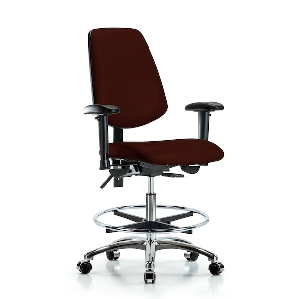 Blue Ridge Ergonomics VMBCH-MB-CR-T0-A0-CF-CC-8546 Rutledge Vinyl Chair Chrome - Medium Bench Height with Medium Back, Chrome Foot Ring, & Casters in Colonial Blue Trailblazer™ Vinyl