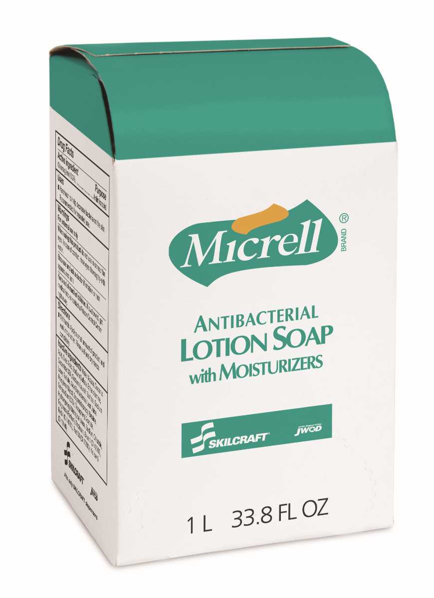 AbilityOne 8520015220834 Skilcraft Micrell Antibacterial Lotion Soap - 1000 Ml Pouch Refills - 33.8 Fl Oz (1000 Ml) - Bio-Based Anti-Bacterial Moisturizing Antimicrobial