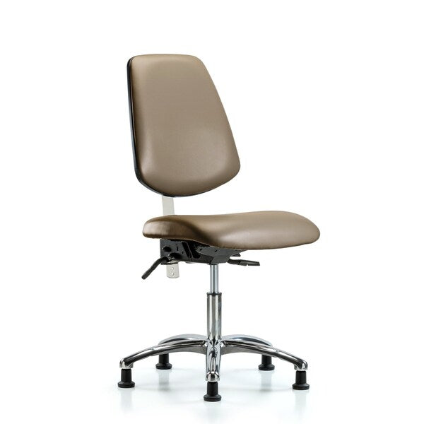 Blue Ridge Ergonomics NCR-VDHCH-MB-CR-T1-A0-RG-8809 Class 100 Vinyl Clean Room Chair - Desk Height with Medium Back, Seat Tilt, & Stationary Glides in Taupe Supernova™ Vinyl