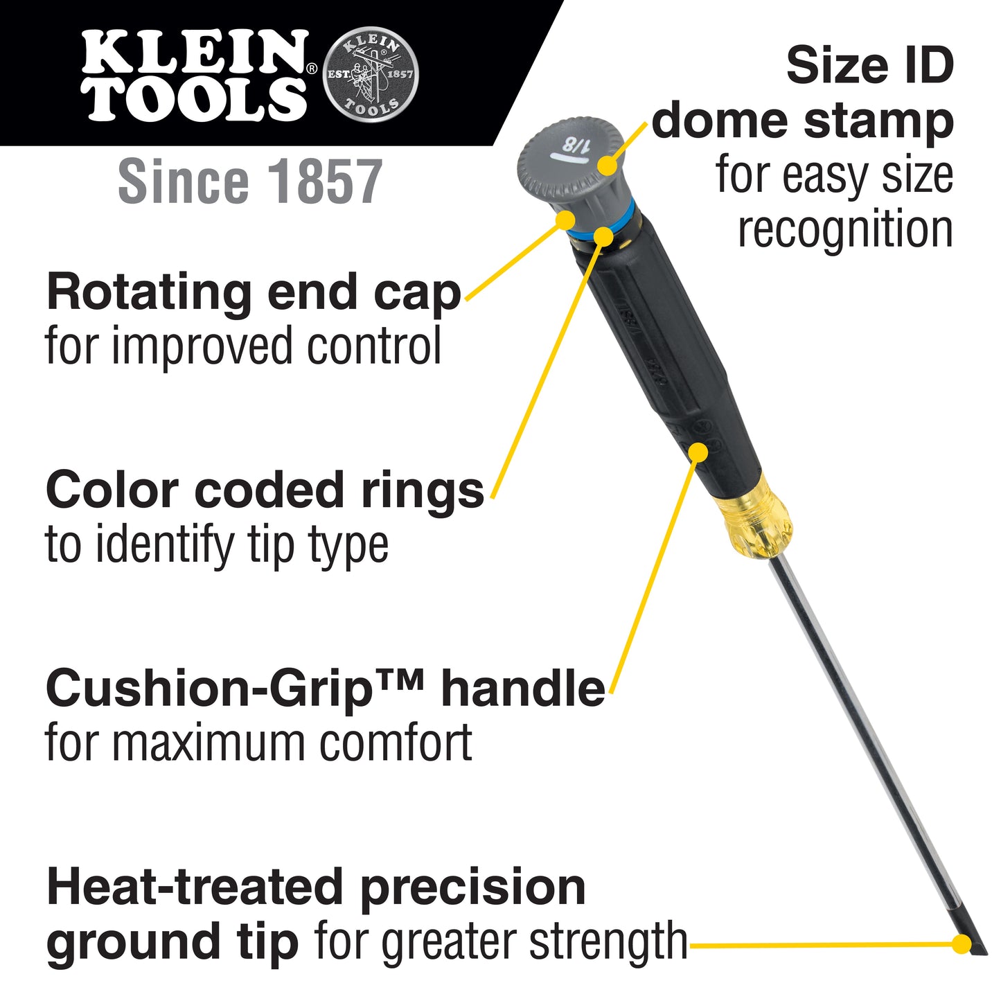 Klein Tools 85615 Precision Screwdriver Set, Slotted, and Phillips 4-Piece