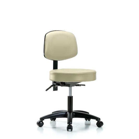 Blue Ridge Ergonomics VDHST-RT-T0-RC-8815 Rutledge Vinyl Stool with Back - Desk Height with Round Tube Base & Casters in Borscht Supernova™ Vinyl