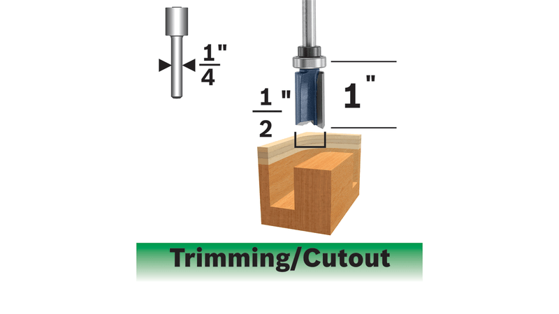 Bosch 85680MC 1/2 In. X 1 In. Carbide-Tipped Double-Flute Top-Bearing Straight Trim Router Bit