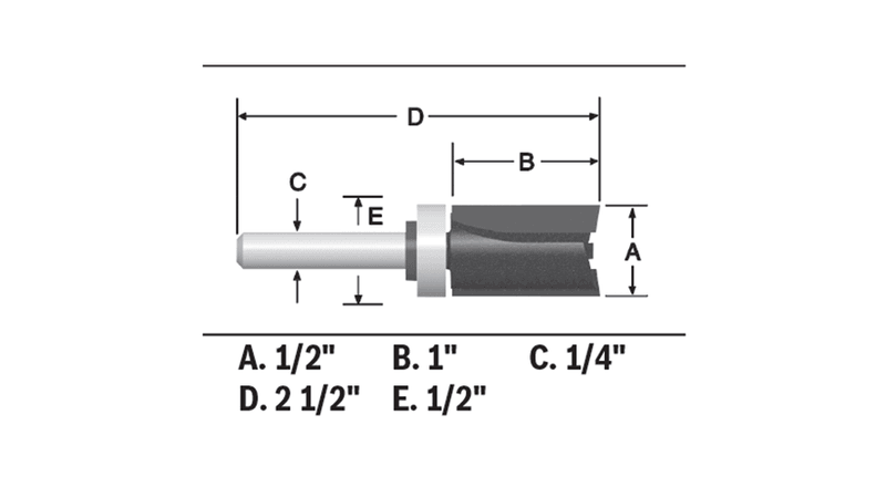 Bosch 85680MC 1/2 In. X 1 In. Carbide-Tipped Double-Flute Top-Bearing Straight Trim Router Bit