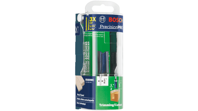 Bosch 85680MC 1/2 In. X 1 In. Carbide-Tipped Double-Flute Top-Bearing Straight Trim Router Bit