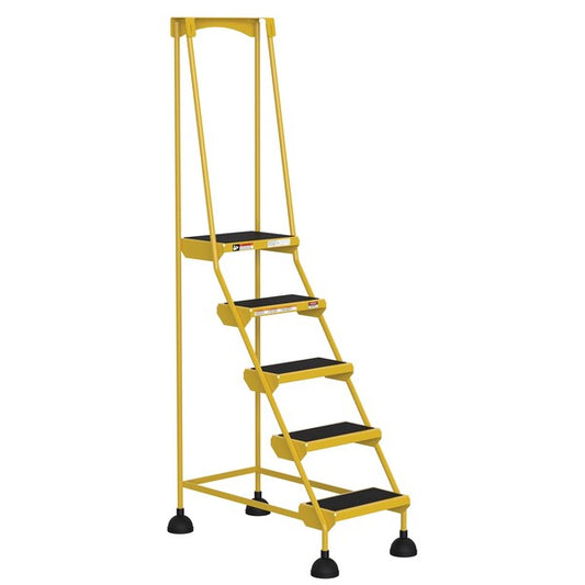Vestil LAD-5-Y 82.4375 H Steel Commercial Spring Loaded Rolling Ladder, 5 Steps