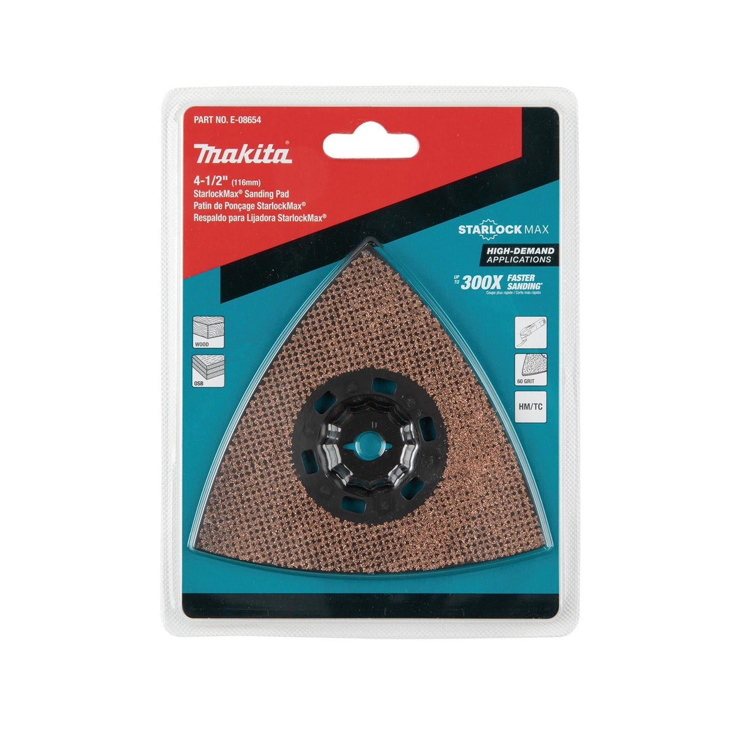 Makita E-08654 StarlockMax® Oscillating Multi‘Tool 4‘1/2" Tungsten Carbide 60 Grit Delta Triangle Sanding Pad