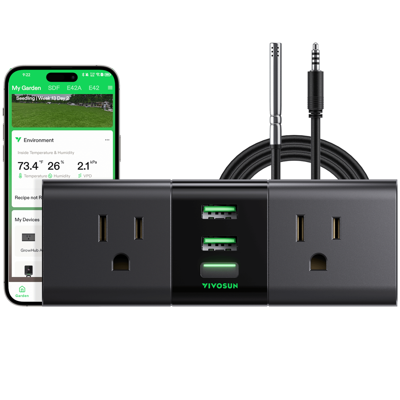 Vivosun GrowHub A22 Controller with Temperature and Humidity Sensor Probe, Compatible with Vivosun App for Grow Tent