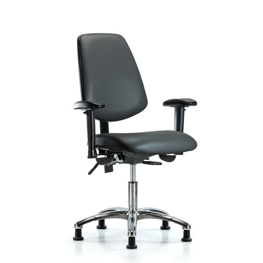 Blue Ridge Ergonomics VDHCH-MB-CR-T0-A1-RG-8823 Rutledge Vinyl Chair Chrome - Desk Height with Medium Back, Adjustable Arms, & Stationary Glides in Carbon Supernova™ Vinyl