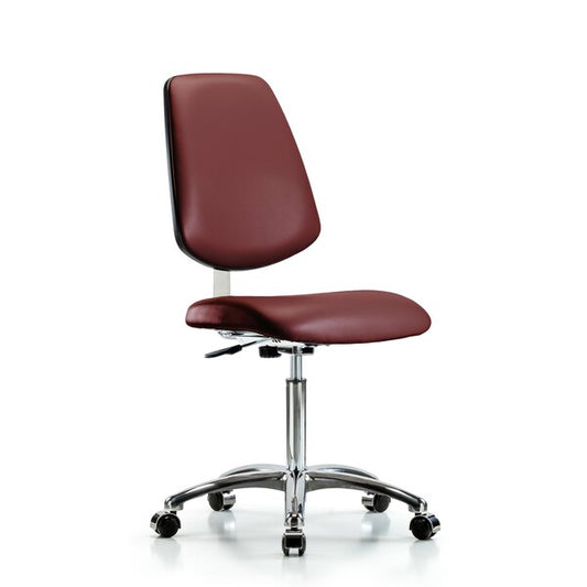 Blue Ridge Ergonomics CLR-VMBCH-MB-CR-NF-CC-8815 Class 10 Clean Room Vinyl Chair Chrome - Medium Bench Height with Medium Back & Casters in Borscht Supernova™ Vinyl