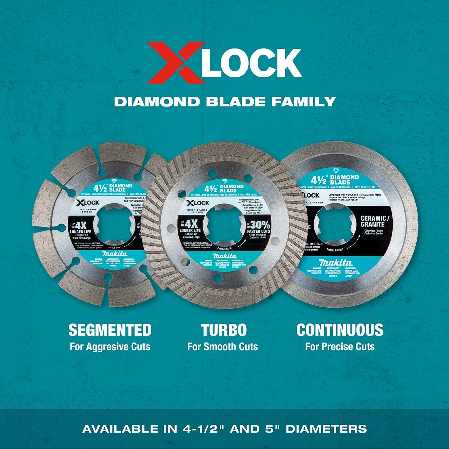 Makita E-12647 X‘LOCK 4‘1/2" Diamond Blade Variety Pack for Masonry Cutting, 3/pc