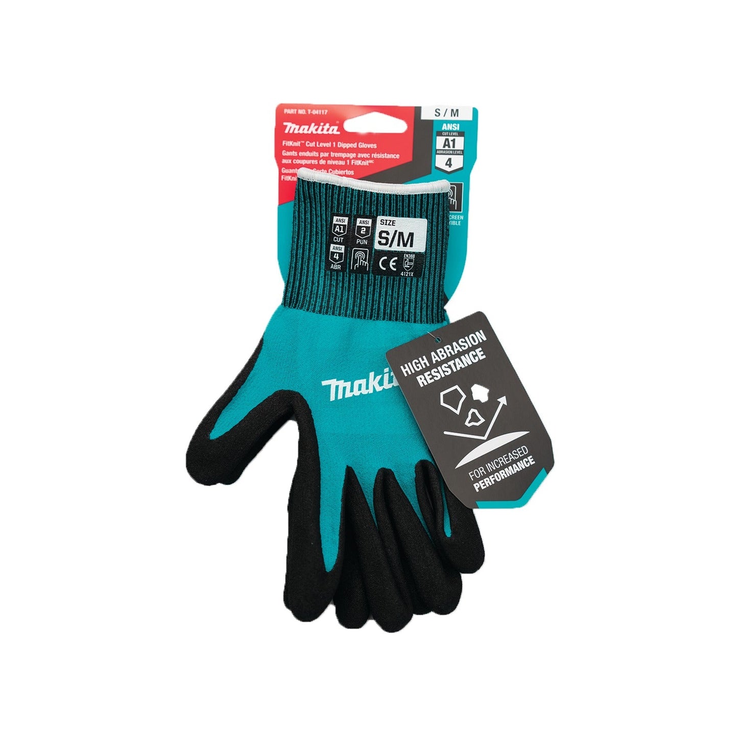 Makita T-04117 FitKnit, Cut Level 1 Nitrile Coated Dipped Gloves (Small/Medium)