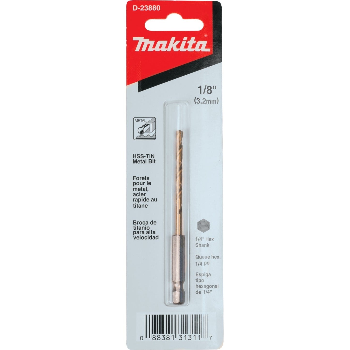 Makita D-23880 1/8" Titanium Coated Drill Bit, 1/4" Hex Shank